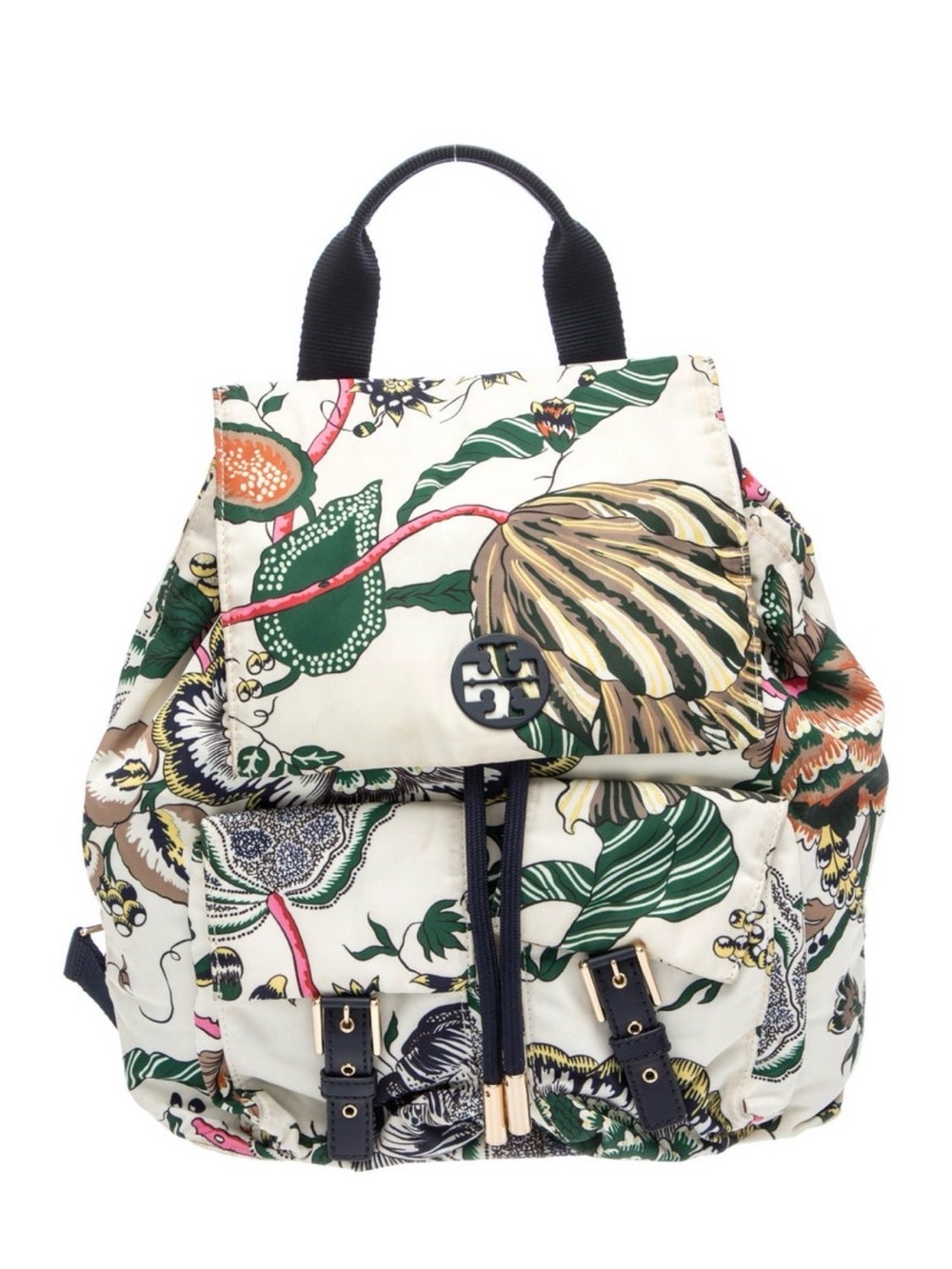 Tory Burch Cream Floral Nylon Backpack with Green & Multicolor Print